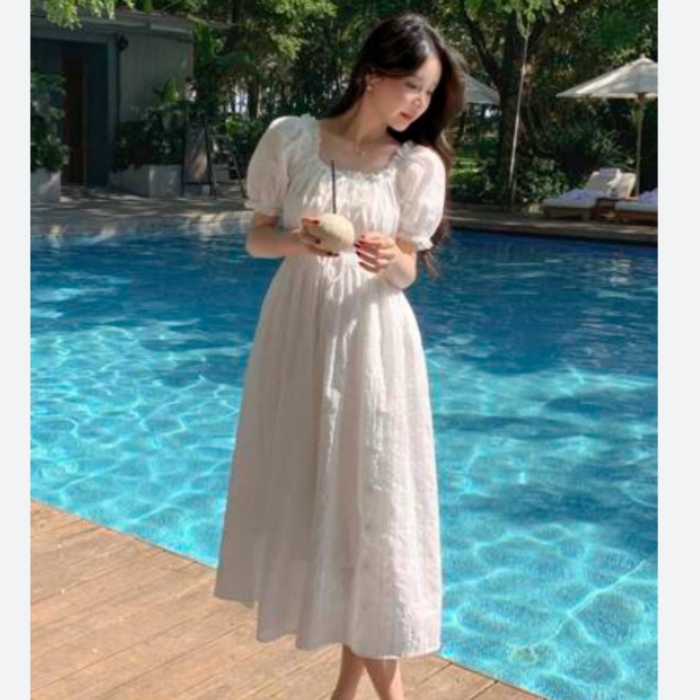 NWT White Milkmaid Cottagecore White Midi Dress - Picture 3 of 5